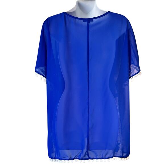 Chiffon Crochet Swimsuit Pullover Cover Up Womens S-M Blue White Beachy Vacation - Picture 8 of 15